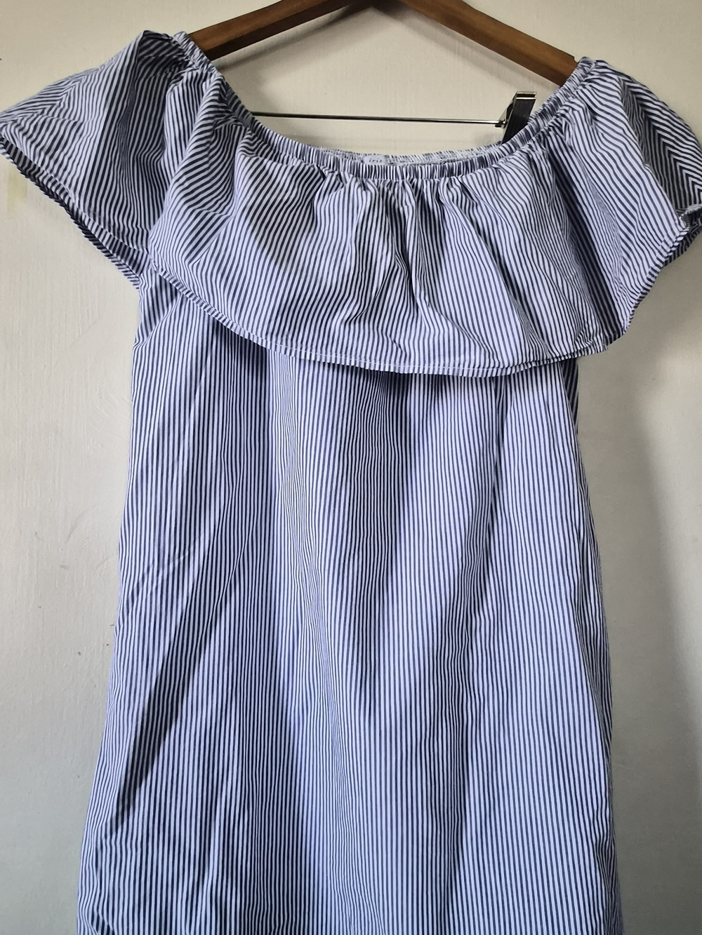 Blue & White Stripe Off-Shoulder Dress